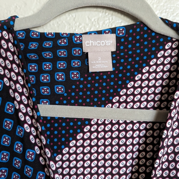 Chico’s blue woman’s size 2 foulard stripe surpluses wrap dress relaxed fit - Picture 4 of 4